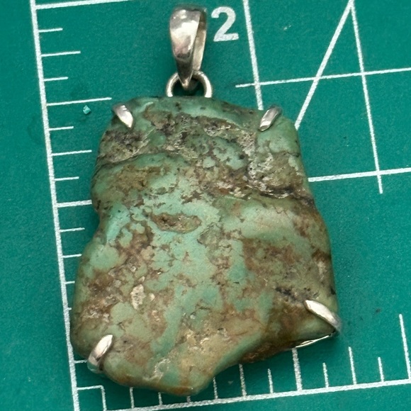 Turquoise rough big chunk rock sterling silver pendant - Picture 6 of 6